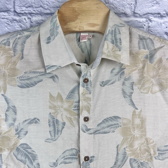 Carbon 2 Cobalt Men Beige Floral Hawaiian Short Sleeve Button Camp Shirt Medium - Picture 1 of 4